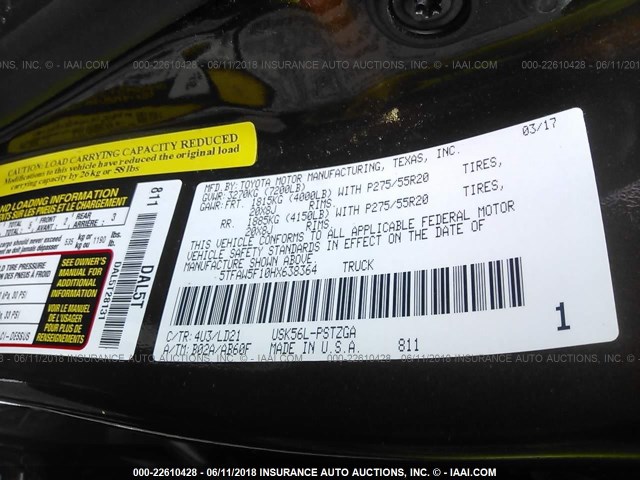 5TFAW5F10HX638364 - 2017 TOYOTA TUNDRA CREWMAX 1794/PLATINUM 深棕色 照片 9