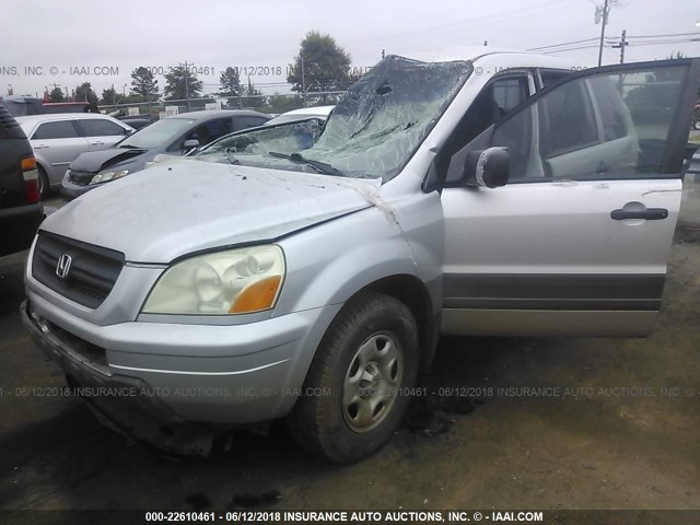 2HKYF18105H548448 - 2005 HONDA PILOT LX SILVER photo 2