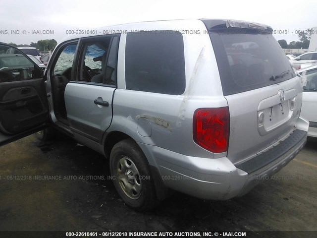 2HKYF18105H548448 - 2005 HONDA PILOT LX SILVER photo 3