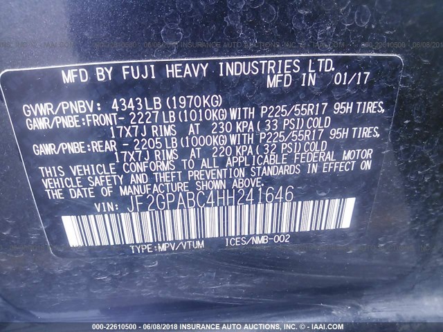 JF2GPABC4HH241646 - 2017 SUBARU CROSSTREK ნაცრისფერი ფოტო 9