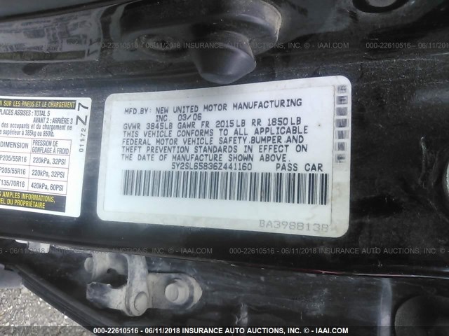 5Y2SL65836Z441160 - 2006 PONTIAC VIBE BLACK photo 9