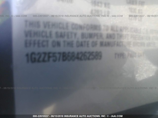 1G2ZF57B684262589 - 2008 PONTIAC G6 VALUE LEADER/BASE GRAY photo 9