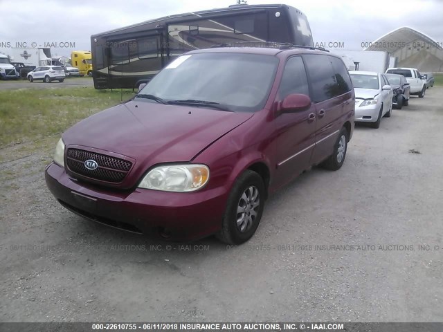 KNDUP132156676462 - 2005 KIA SEDONA EX/LX RED photo 2