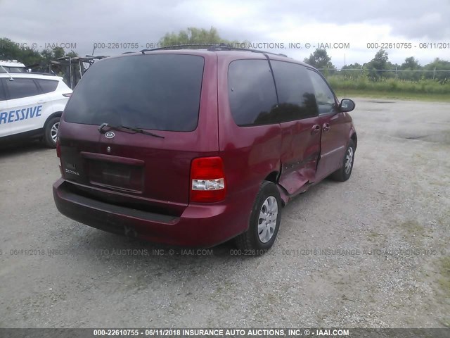 KNDUP132156676462 - 2005 KIA SEDONA EX/LX RED photo 4