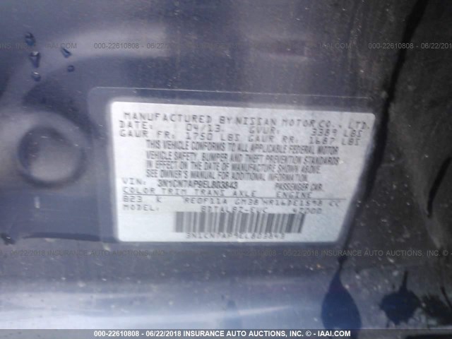 3N1CN7AP9EL803843 - 2014 NISSAN VERSA S/S PLUS/SV/SL BLUE photo 9