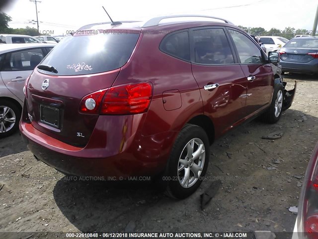 JN8AS5MT7AW028381 - 2010 NISSAN ROGUE S/SL/KROM RED photo 4