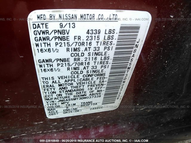 JN8AS5MT3DW037339 - 2013 NISSAN ROGUE S/SV RED photo 9