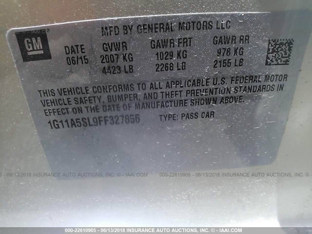 1G11A5SL9FF327856 - 2015 CHEVROLET MALIBU LS 银色 照片 9