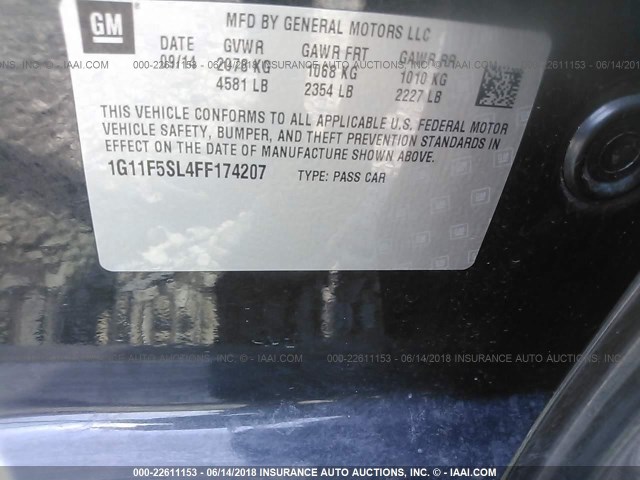 1G11F5SL4FF174207 - 2015 CHEVROLET MALIBU LTZ 灰色 照片 9