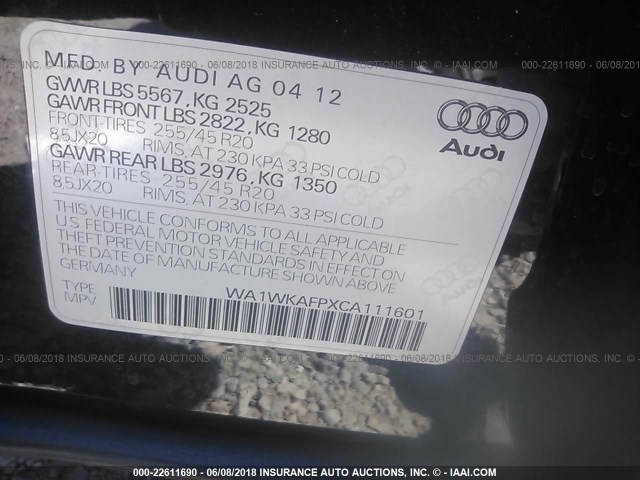 WA1WKAFPXCA111601 - 2012 AUDI Q5 PRESTIGE BLACK photo 9