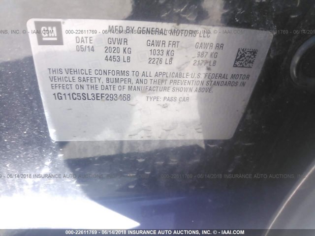 1G11C5SL3EF293468 - 2014 CHEVROLET MALIBU 1LT 灰色 照片 9