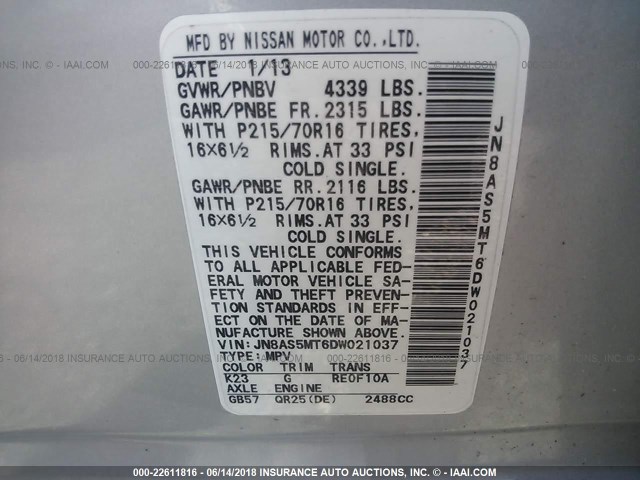 JN8AS5MT6DW021037 - 2013 NISSAN ROGUE S/SV SILVER photo 9