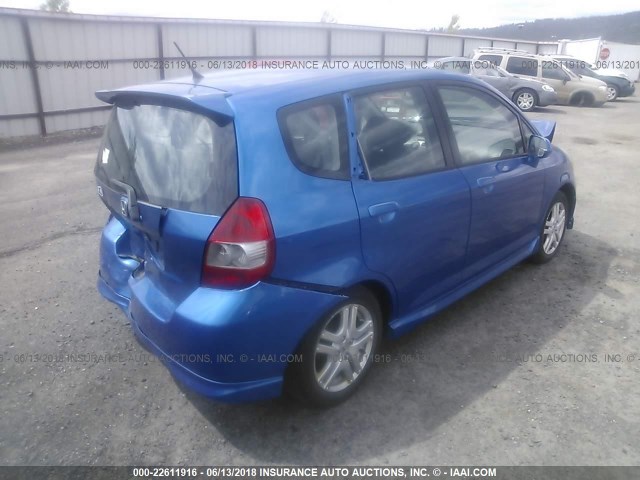 JHMGD38667S017380 - 2007 HONDA FIT S BLUE photo 4