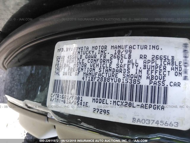 4T1BF28B8YU015385 - 2000 TOYOTA AVALON XL/XLS GRAY photo 9