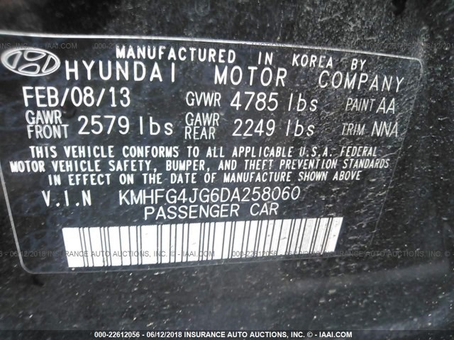 KMHFG4JG6DA258060 - 2013 HYUNDAI AZERA BLACK photo 9