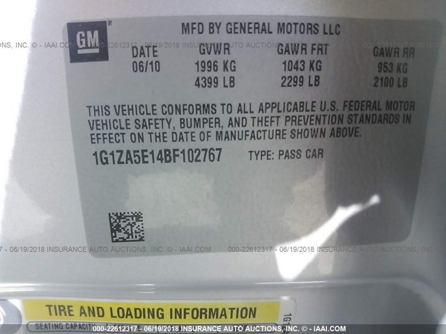 1G1ZA5E14BF102767 - 2011 CHEVROLET MALIBU LS SILVER photo 9
