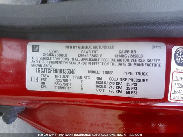 1GCJTCFE0B8135340 - 2011 CHEVROLET COLORADO LT RED photo 9