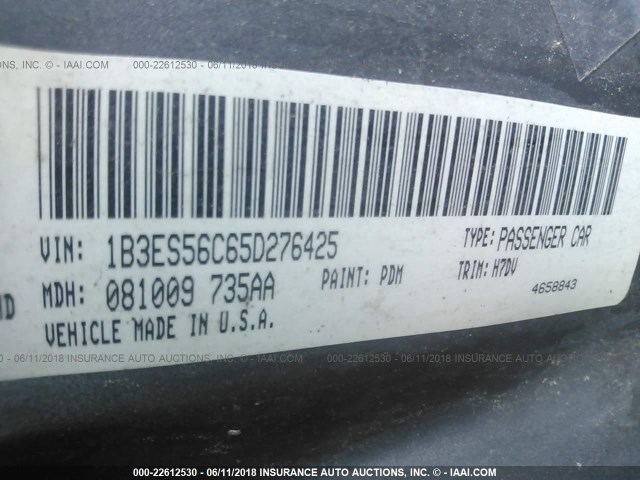 1B3ES56C65D276425 - 2005 DODGE NEON SXT TAN photo 9