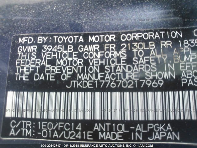 JTKDE177670217969 - 2007 TOYOTA SCION TC 灰色 照片 9