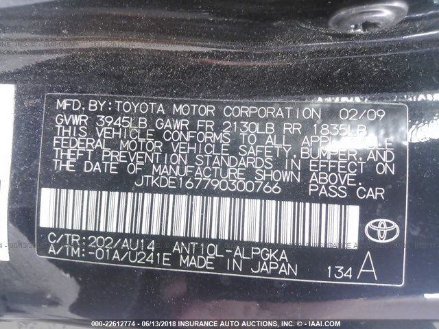 JTKDE167790300766 - 2009 TOYOTA SCION TC 黑色 照片 9