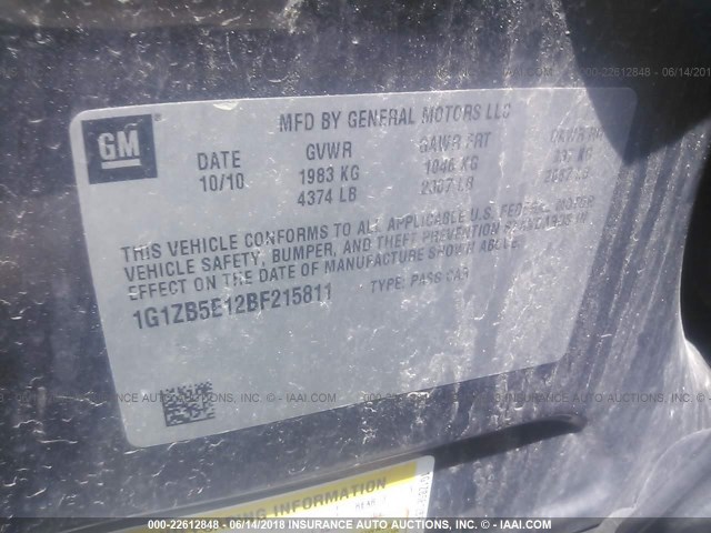 1G1ZB5E12BF215811 - 2011 CHEVROLET MALIBU LS GRAY photo 9