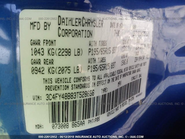 3C4FY48B83T528666 - 2003 CHRYSLER PT CRUISER CLASSIC 蓝色 照片 9