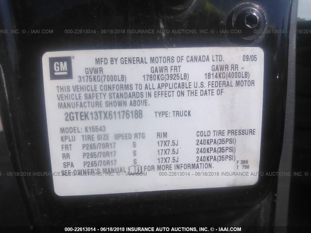 2GTEK13TX61176188 - 2006 GMC NEW SIERRA K1500 BLACK photo 9