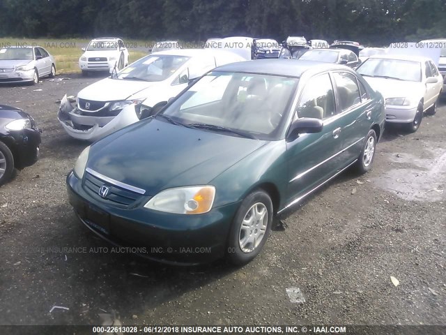 2HGES16591H620188 - 2001 HONDA CIVIC LX GREEN photo 2