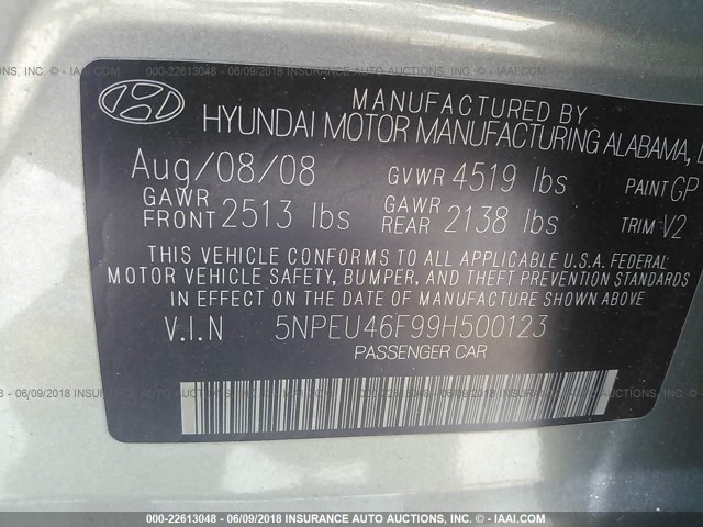 5NPEU46F99H500123 - 2009 HYUNDAI SONATA SE/LIMITED GREEN photo 9