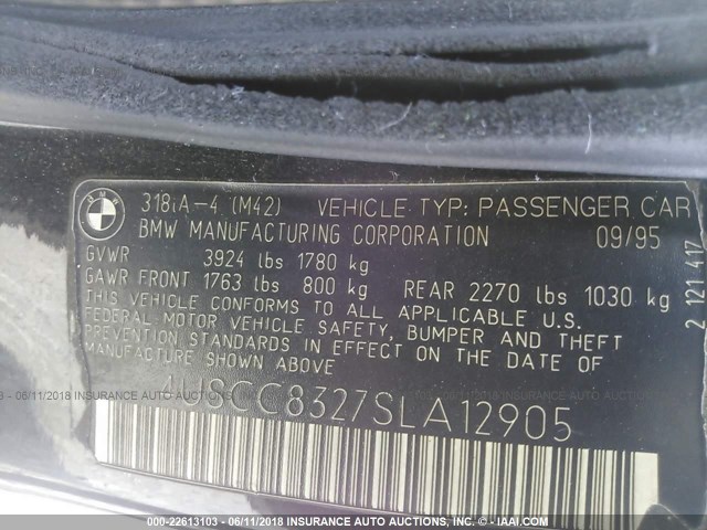 4USCC8327SLA12905 - 1995 BMW 318 I AUTOMATIC BLACK photo 9