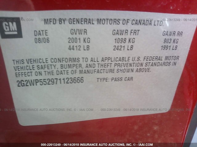 2G2WP552971123666 - 2007 PONTIAC GRAND PRIX RED photo 9