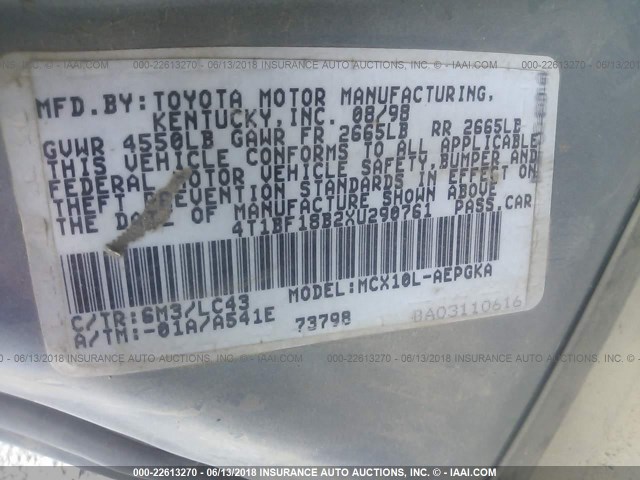 4T1BF18B2XU290761 - 1999 TOYOTA AVALON XL/XLS TEAL photo 9