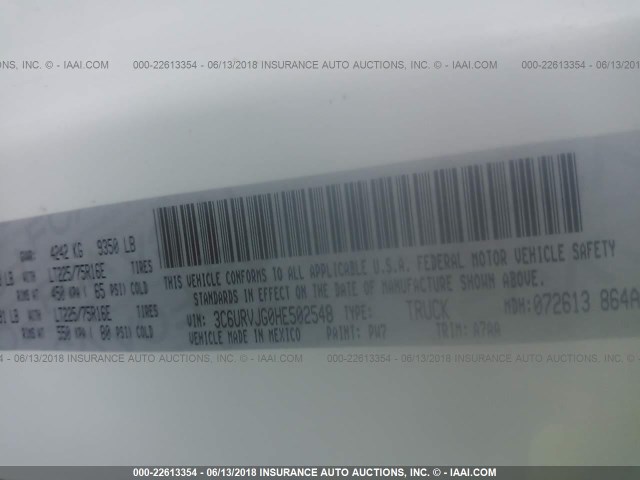 3C6URVJG0HE502548 - 2017 RAM PROMASTER 3500 3500 HIGH WHITE photo 9