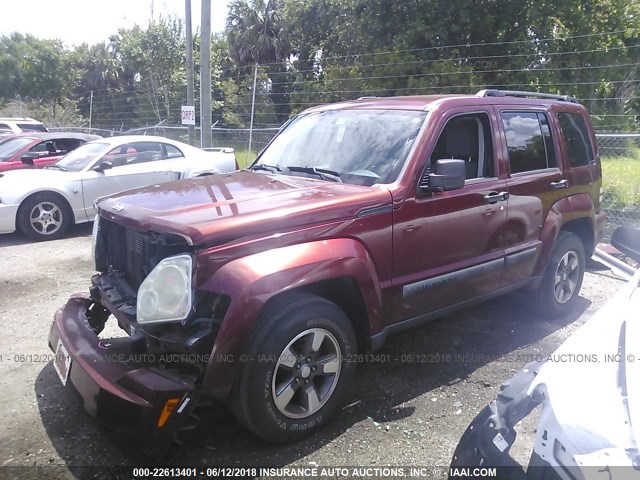 1J8GP28K88W170779 - 2008 JEEP LIBERTY SPORT RED photo 2