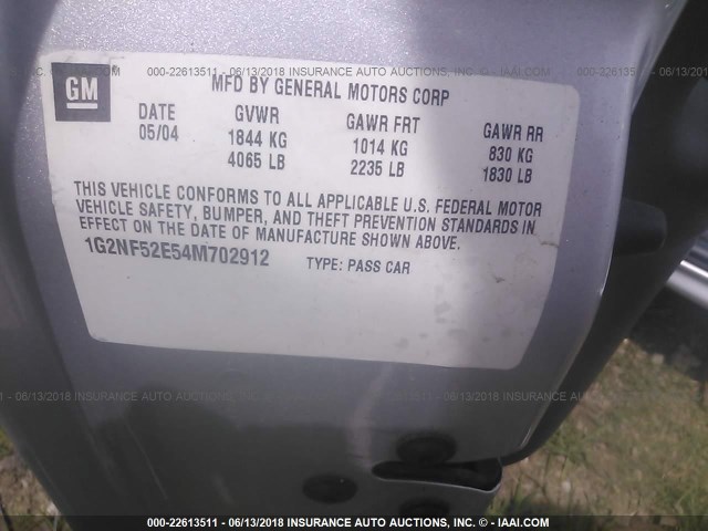 1G2NF52E54M702912 - 2004 PONTIAC GRAND AM SE1 SILVER photo 9