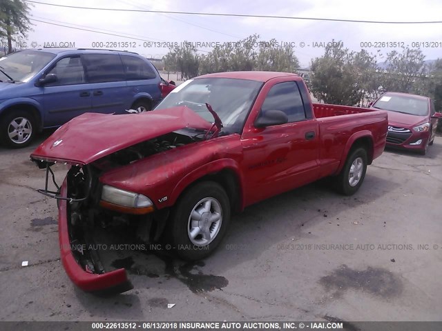 1B7GL26Z7XS188540 - 1999 DODGE DAKOTA RED photo 2