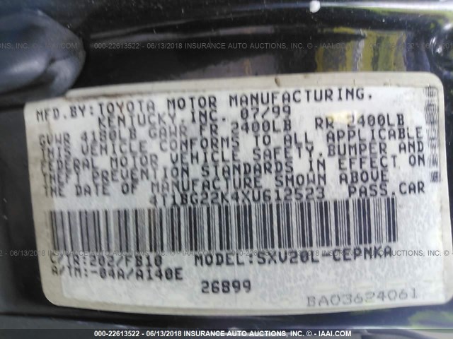 4T1BG22K4XU612523 - 1999 TOYOTA CAMRY CE/LE/XLE BLACK photo 9