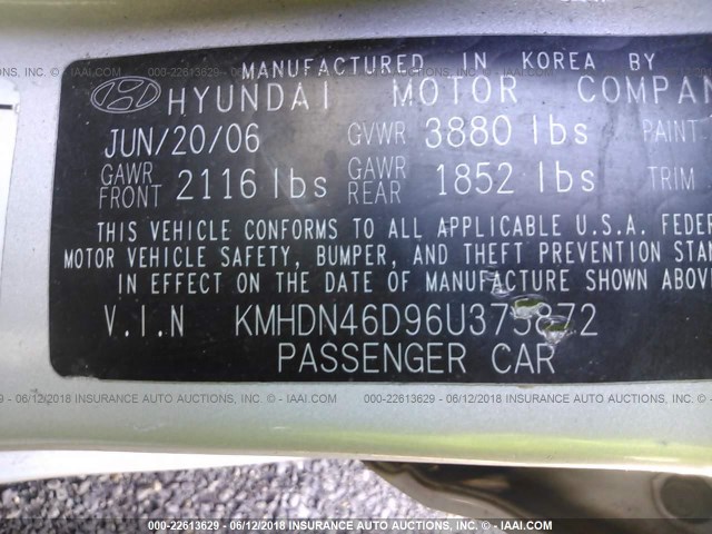 KMHDN46D96U375872 - 2006 HYUNDAI ELANTRA GLS/GT/LIMITED SILVER photo 9