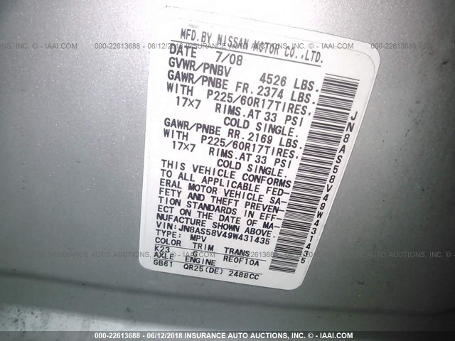 JN8AS58V49W431435 - 2009 NISSAN ROGUE S/SL SILVER photo 9