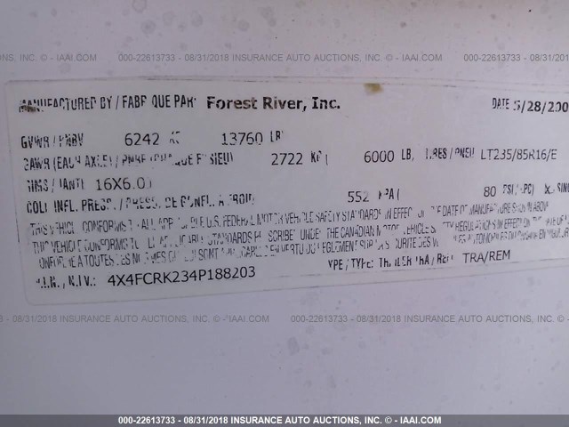 4X4FCRK234P188203 - 2004 FOREST RIVER CEDAR CREEK  白色 照片 9