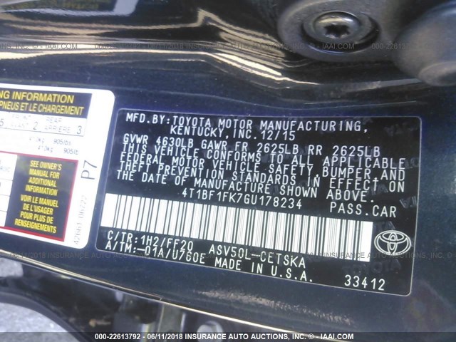 4T1BF1FK7GU178234 - 2016 TOYOTA CAMRY LE/XLE/SE/XSE Dark Blue photo 9