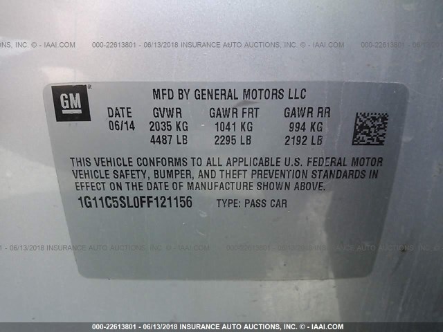 1G11C5SL0FF121156 - 2015 CHEVROLET MALIBU 1LT SILVER photo 9