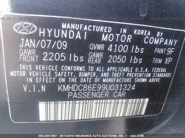 KMHDC86E99U031324 - 2009 HYUNDAI ELANTRA TOURING  BLACK photo 9