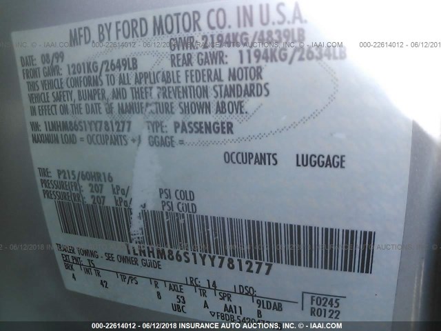 1LNHM86S1YY781277 - 2000 LINCOLN LS 银色 照片 9