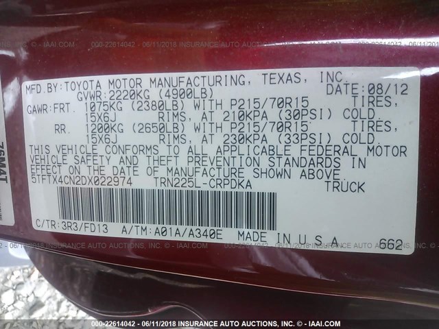 5TFTX4CN2DX022974 - 2013 TOYOTA TACOMA ACCESS CAB RED photo 9