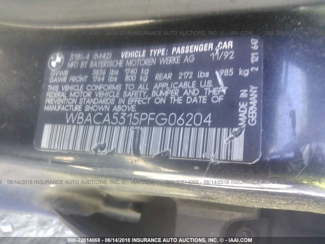 WBACA5315PFG06204 - 1993 BMW 318 I BLACK photo 9