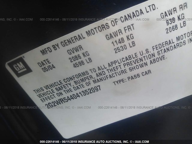 2G2WR544041352097 - 2004 PONTIAC GRAND PRIX GTP BLUE photo 9