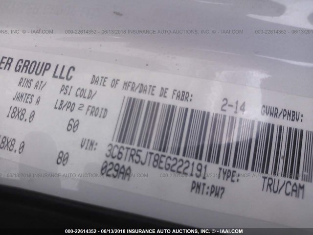 3C6TR5JT8EG222191 - 2014 RAM 2500 SLT WHITE photo 9