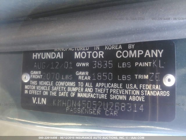 KMHDN45D52U268314 - 2002 HYUNDAI ELANTRA GLS/GT GREEN photo 9