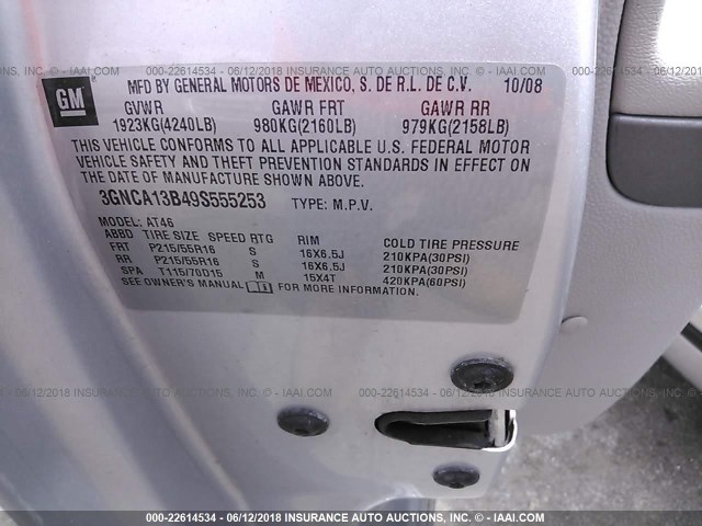 3GNCA13B49S555253 - 2009 CHEVROLET HHR LS ვერცხლისფერი ფოტო 9